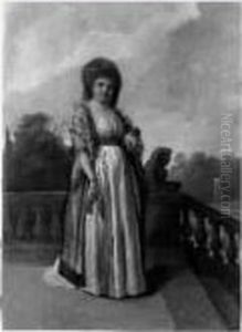 Portrait De Femme Tenant Son Chien Devant Un Parc by Pierre Nicolas Legrand