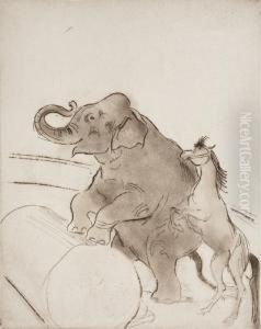 Au Cirque - Elephant Et Cheval