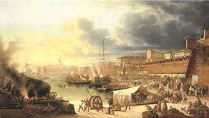A capriccio of a walled harbour, thought to be Valletta, Malta