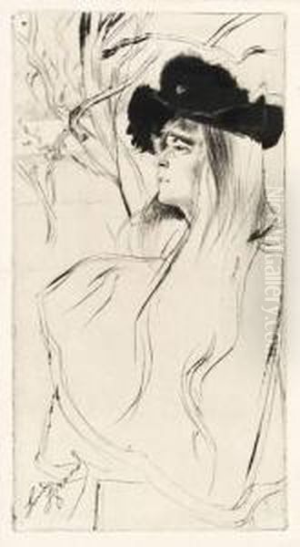 Jeune Femme Au Chapeau Noir. - view 1