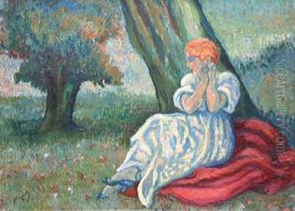 Sous-bois, Femme Assise Sur L'herbe - view 1