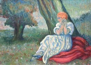 Sous-bois, Femme Assise Sur L'herbe by Louis Auguste M. Legrand