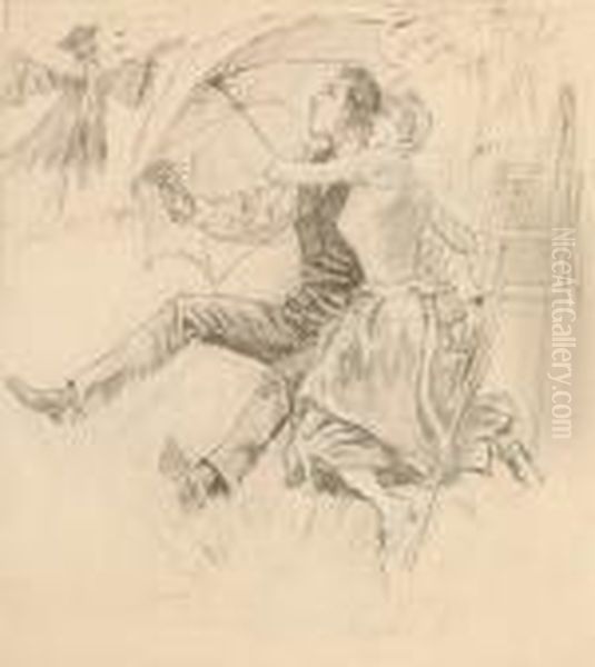 L'epouvantail; Femme Se Pomerant Avec Un Levrier - view 1