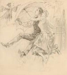 L'epouvantail; Femme Se Pomerant Avec Un Levrier by Louis Auguste M. Legrand