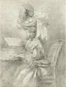 A Young Lady Playing The Harpsichord by Etienne-Charles Leguay