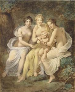 The Three Graces Holding Cupid Drawing A Bow