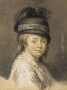 Portrait De Jeune Garcon En Buste Portant Un Chapeau A Plume by Etienne-Charles Leguay
