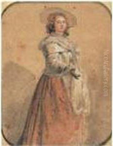 Portrait D'une Femme En Pied Portant Un Chapeau Et Une Capeline by Etienne-Charles Leguay