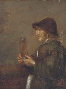 A peasant man smoking a pipe in an interior by Joos van Craesbeeck