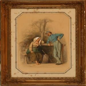 Study Of A Monk And A Soldier Flirting With A Young Girl