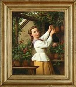 A Young Girl In A Greenhouse by Edvard Lehmann