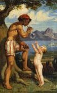 Napolitain Faisant Une Bulle De Savon Pour Un Enfant by Henri Lehmann
