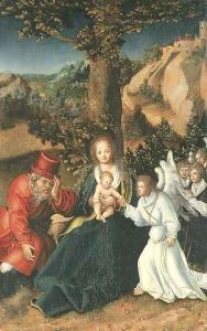 The Holy Family with angels in a landscape by Lucas The Elder Cranach