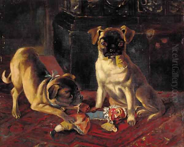 Trouble in store, two pugs - view 1