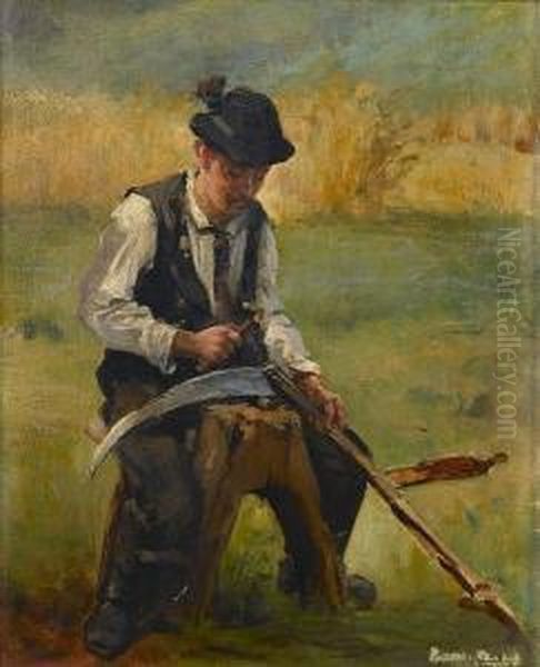 Study Of A Man Repairing A Scythe - view 1