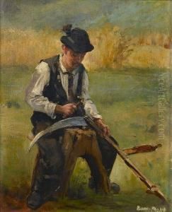 Study Of A Man Repairing A Scythe
