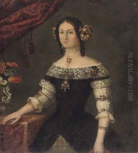 Portrait of a lady, three-quarter-length, her right hand resting on a book by Pier Francesco Cittadini