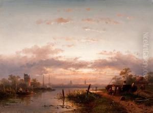 Returning Home At Dusk by Charles Henri Leickert