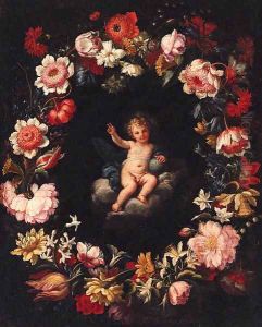 The Infant Christ in a medallion surrounded by a garland of flowers by Pier Francesco Cittadini