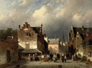 Market Day In A Dutch Town by Charles Henri Leickert