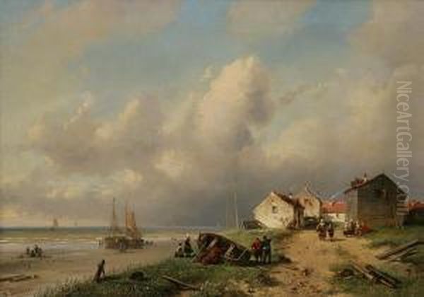 Coastal Scene With Fisherfolk - view 1
