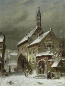 A Snow Covered Town With Numerous Figures