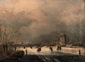 Numerous Figures On A Frozen Waterway
