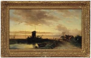 Windmills In The Sunset by Charles Henri Leickert