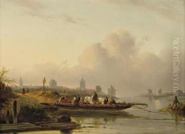 A Ferry Crossing A River In Summer - view 1