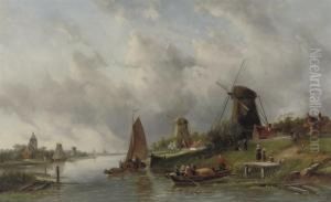 A Ferry Crossing A Busy River