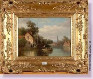 Scene Fluviale Animee by Charles Henri Leickert