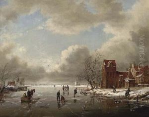 Skaters By A Farmstead On A Dutch Waterway