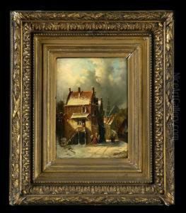 Dutch Town In Winter by Charles Henri Leickert