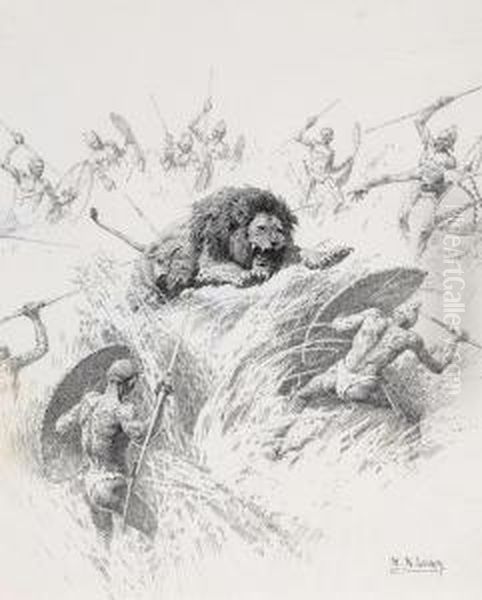 Lion Spearing In Tanganyika - view 1