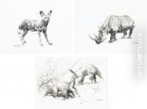 Wild Dog; African Rhinoceros And The Aardvark by William Robinson Leigh