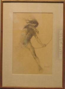 Indian Shooting Arrow, Study For 'the Buffalo Hunt' by William Robinson Leigh