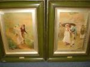 'a Summer Shower' And 'sweethearts' by Edmund Blair Blair Leighton