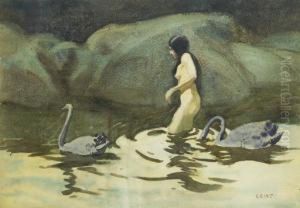 Woman And Swans by Frederick William Leist