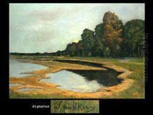 Baum Bestandenes Sommerliches Seeufer Im Mondlicht by Walter Leistikow
