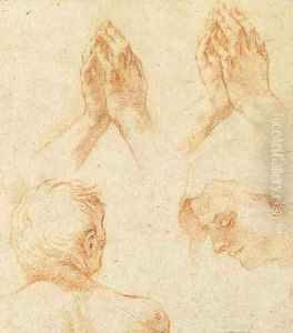The Head Of A Man Seen From Behind, Praying Hands And The Head Of The Virgin by Brtolomeo Cesi