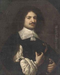 Portrait of a Knight of Malta, half-length, holding a sword-hilt in his left hand by Carlo Ceresa