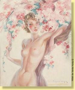 Jeune Fille Nue Aux Fleurs by Eugene Lelievre