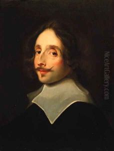 Portrait of a gentleman, head and shoulders in a black doublet with a lawn collar by Jan Cossiers