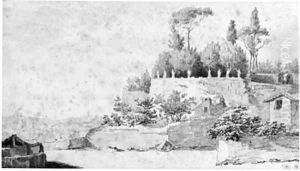 The terraced gardens of a villa overlooking Rome by Lancelot Theodore Turpin De Crisse