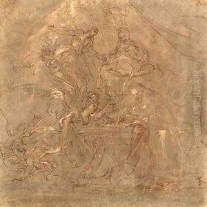 Christ and the Madonna appearing to Saint Dominic writing the rules of the Order by Lodovico Carracci