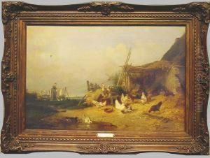 Cour De Ferme by Theophile Victor Emile Lemmens
