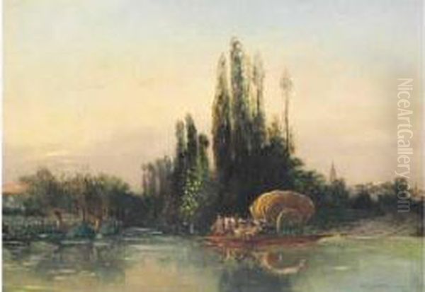 La Charrette De Foins, Au Passage Du Bac - view 1
