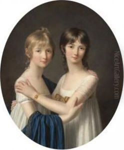 Portrait Of Two Sisters, Half Length, Wearing White Dresses