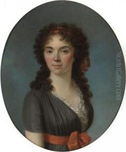 Young Lady Half Length Wearing A Blue Dress And A Red Hairband