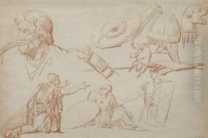 A Sheet Of Studies After The Antique by Anicet-Charles-Gabriel Lemonnier